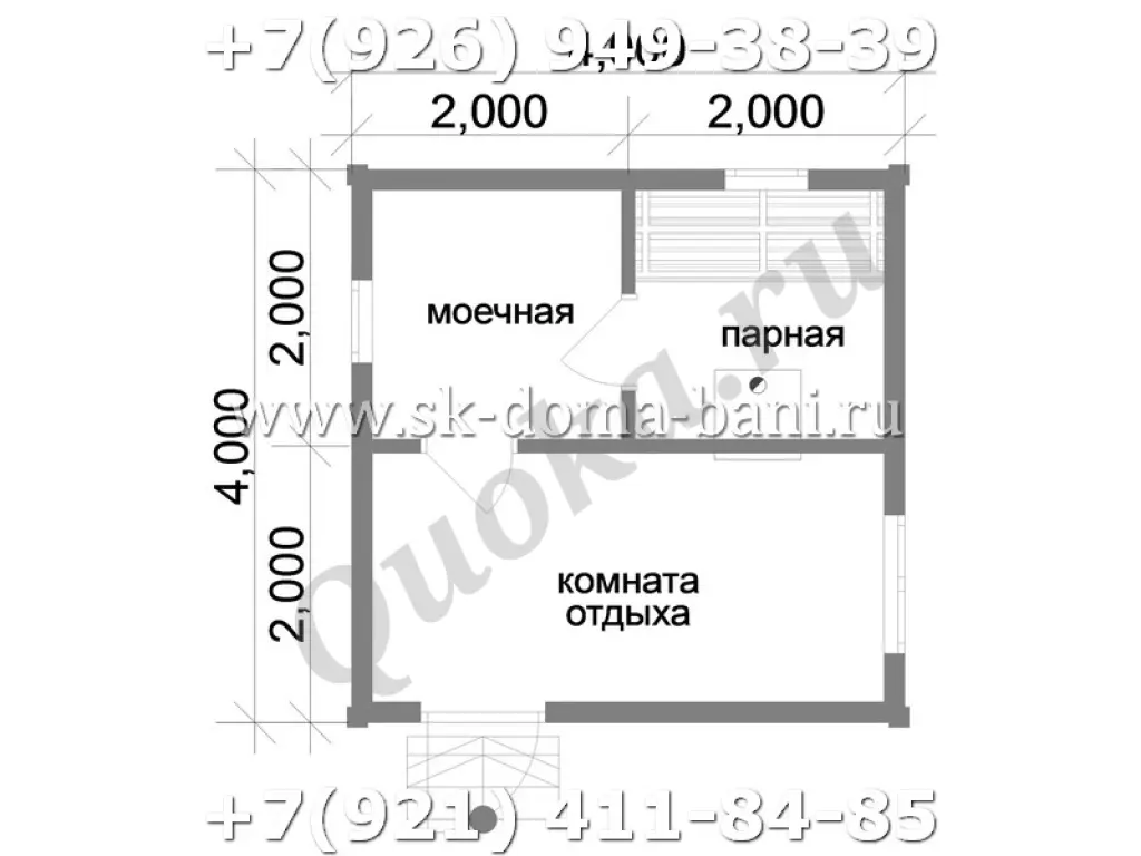 Проект Б-2 4х4 м баня из профилированного бруса